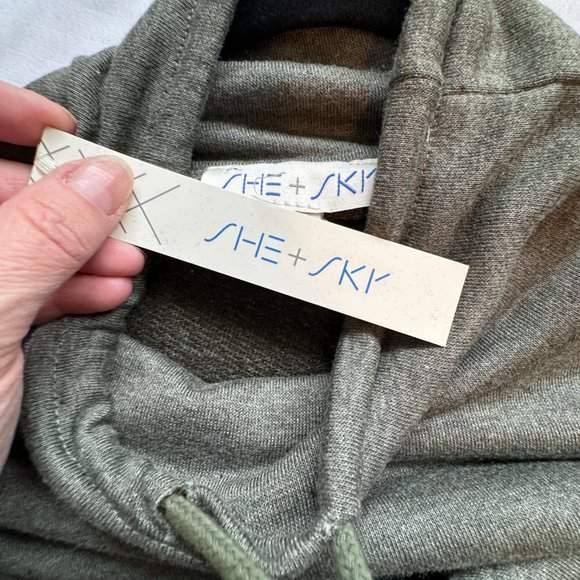 NWT! She + Sky Olive Pocket Sweatshirt with Drawstring Neck - Picture 7 of 8